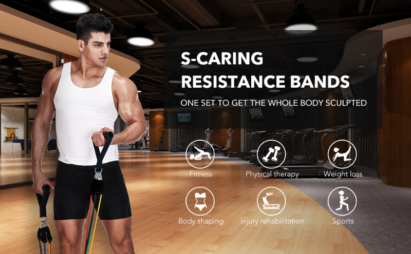 Sinoare 150lbs Bande De Latex Resistant Toning Tube 11PCS Elastic Latex Fitness Workout Exercise Resistance Bands Set