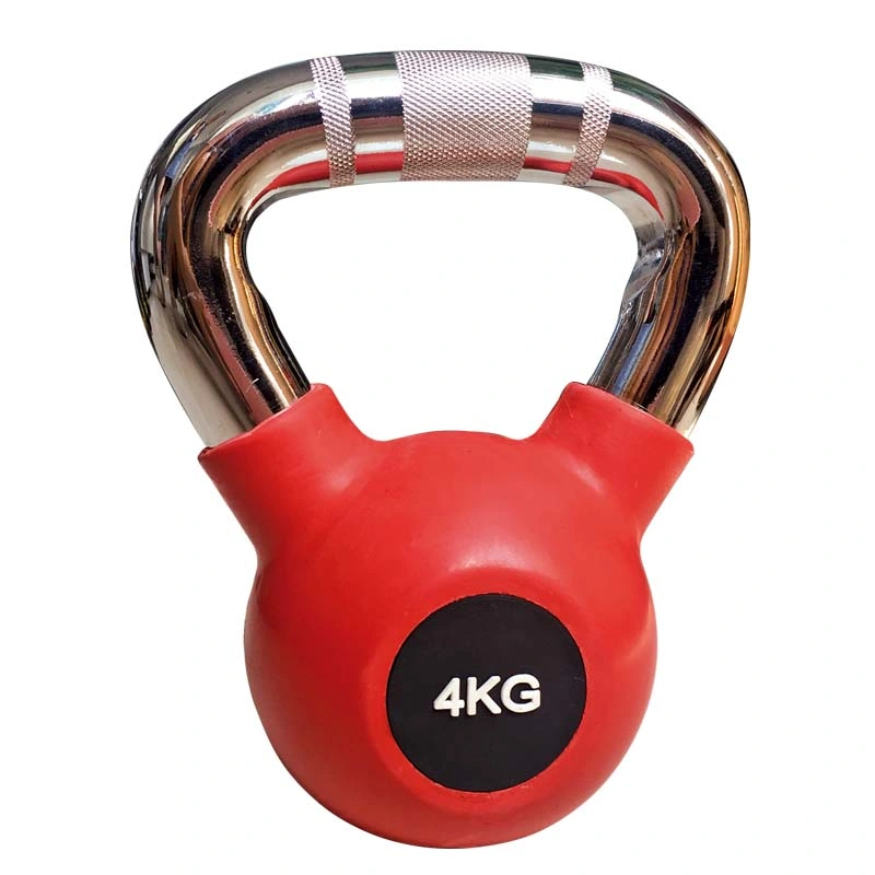 Black Commercial Rubber Kettlebell with Chromed Handle