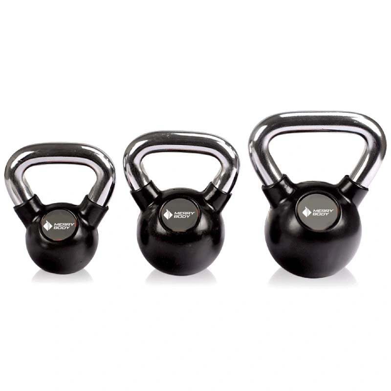 Black Commercial Rubber Kettlebell with Chromed Handle