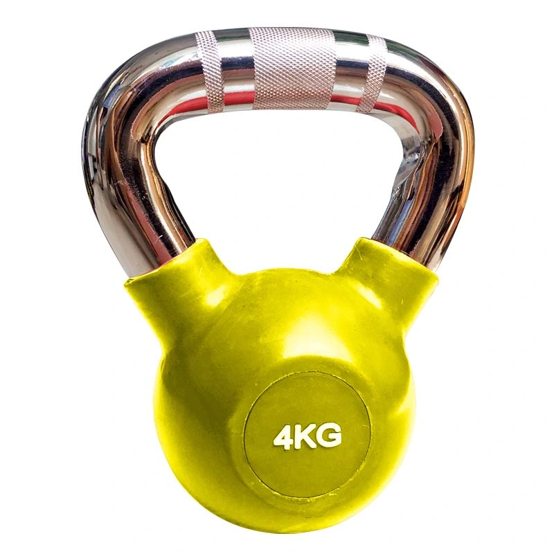 Black Commercial Rubber Kettlebell with Chromed Handle