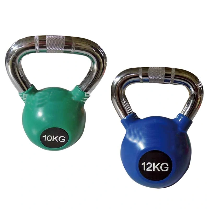 Black Commercial Rubber Kettlebell with Chromed Handle