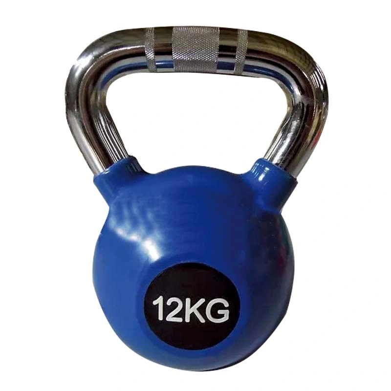 Black Commercial Rubber Kettlebell with Chromed Handle