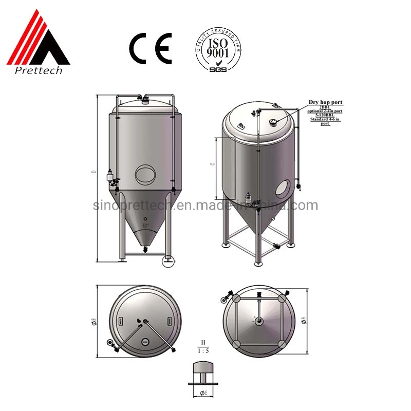 Conical Jacketed Double Wall Fermenter with 60 Degree Cone Bottom