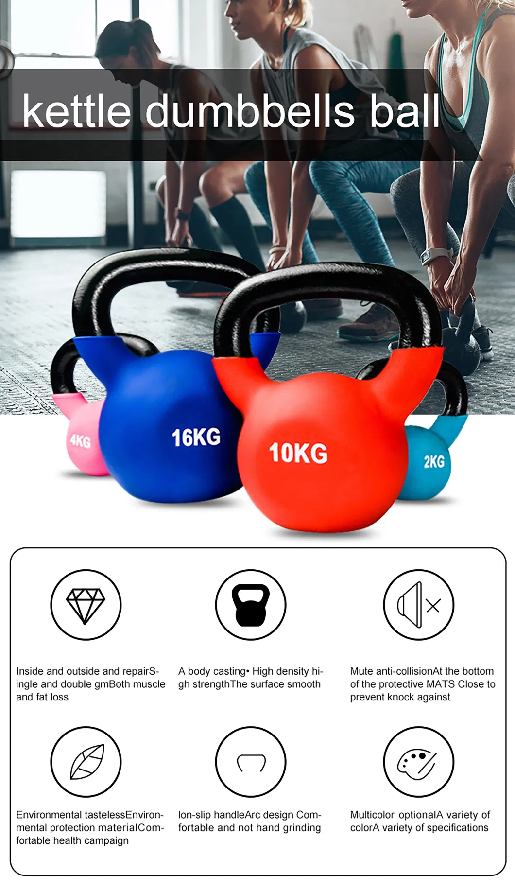 Outstanding Custom Miniature Cast Iron Painted Competition Kettlebell Colorful Durable Vinyl Kettlebell