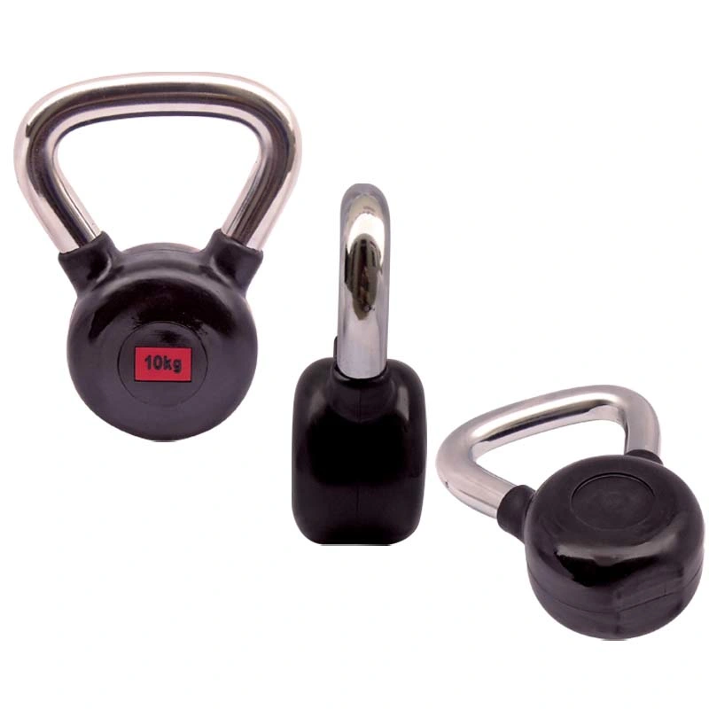 Black Commercial Rubber Kettlebell with Chromed Handle