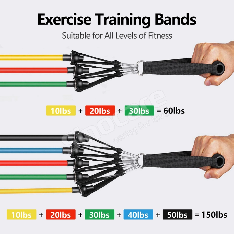 Sincoare Cheap TPE Nylon Latex Fitness Exercise Tube Whatafit Resistance Bands Set 150lb 11PCS Heavy