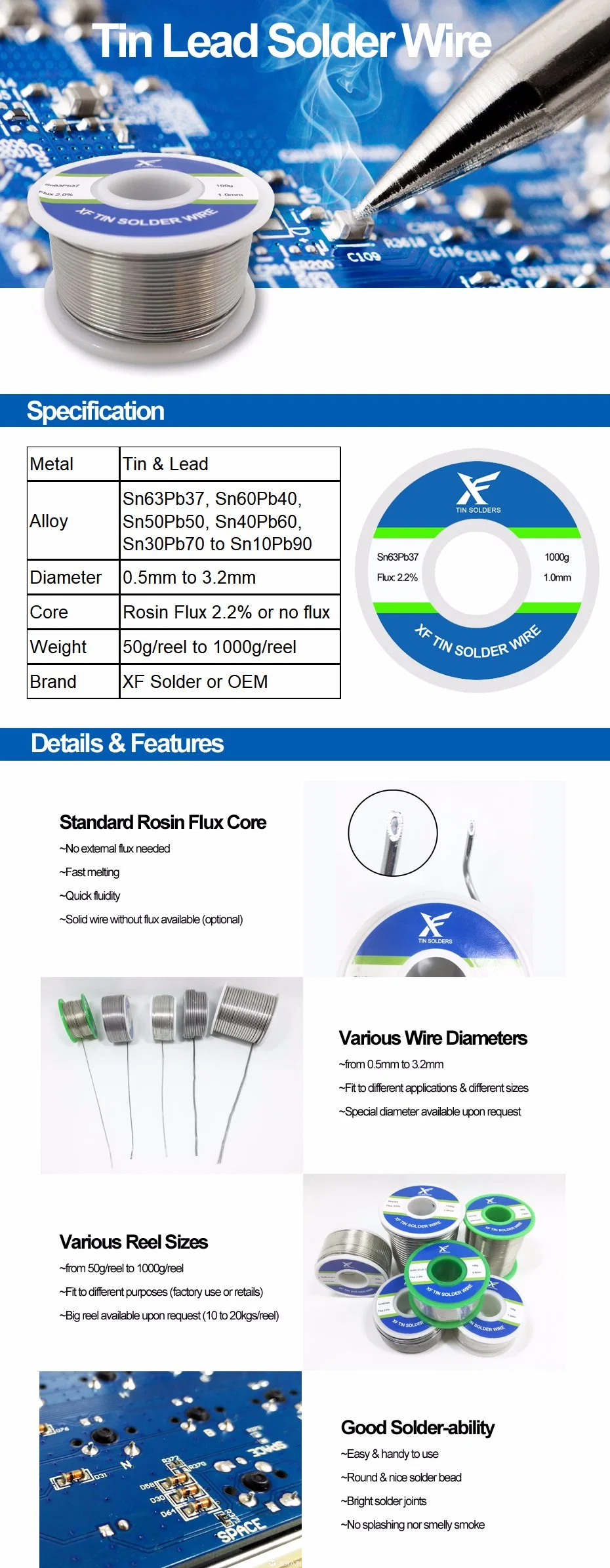 1mm 600g Sn20pb80 Sn/Pb 20/80 Tin Lead Solder Wire