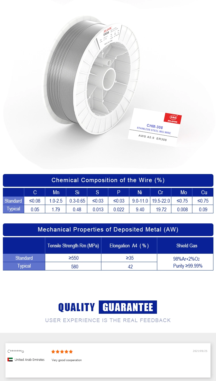 Atlantic 0.8mm Factory Supply OEM Package Er308 Solid Wire for Stainless Steel