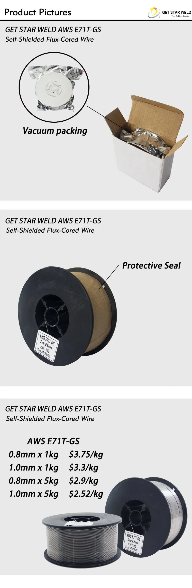 Get Star Weld Aws E71t-GS/E71t-11 Self-Shielded Flux Cored MIG CO2 Welding Wire Price