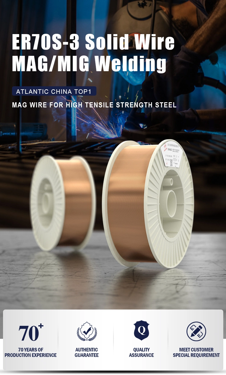 Atlantic Manufacture CO2 Carbon Steel Vulcan MIG Solid Welding Wire Er70s-6 Er70s-3 Alloy Copper Coated Tensile Strength 0.8mm 0.9mm 1.0mm 1.2mm 1.6mm