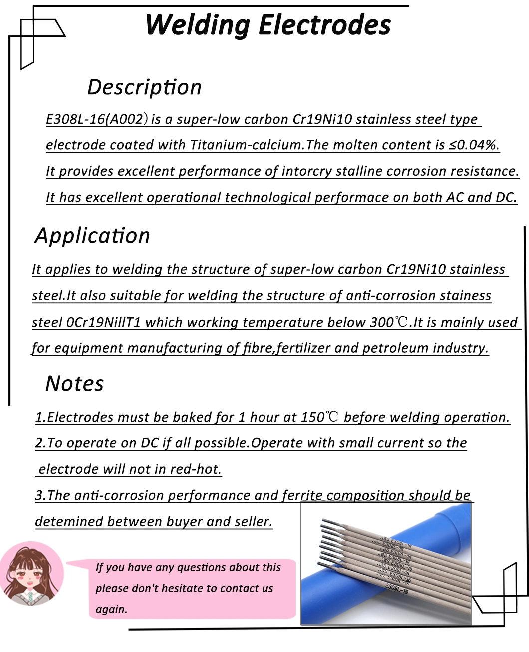 Tyue Brand China Wholesale Stainless Steel Welding Electrodes/Filler Rods Aws E308-16