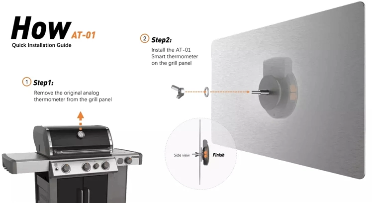 Bluetooth Wireless Dual Probe Meat Thermometer for BBQ Grill Lid