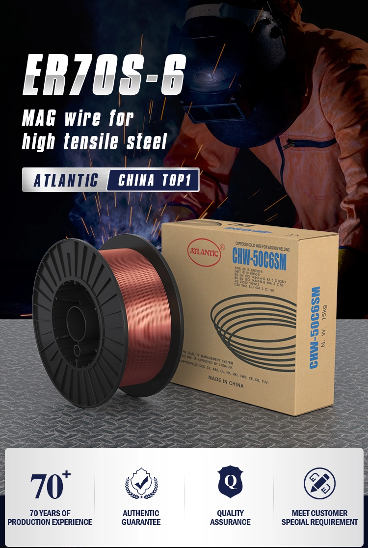 Atlantic Brand Flux Cored Welding Wire Aws a 5.18 Er70s-6 TIG MIG Welding Wire for Mild Steel Er70s-6