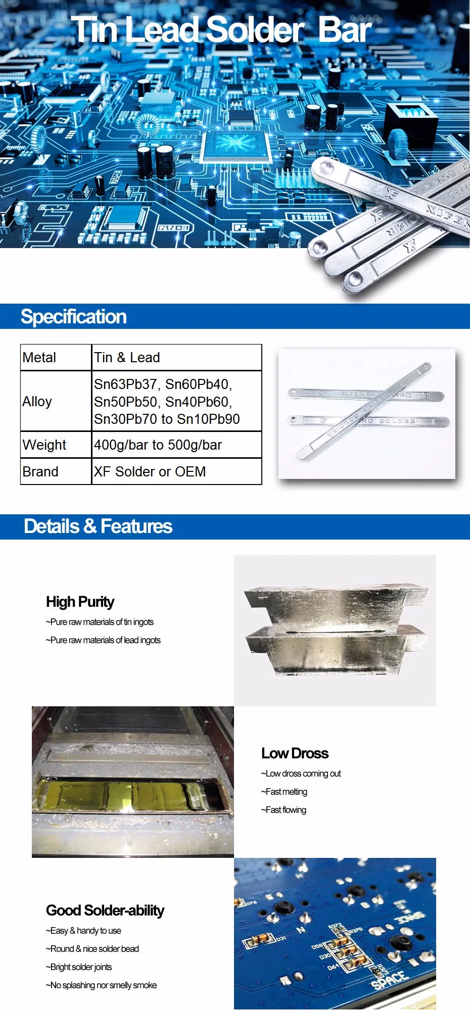 Tin Lead Solder Rod for Welding 25 75 30 70