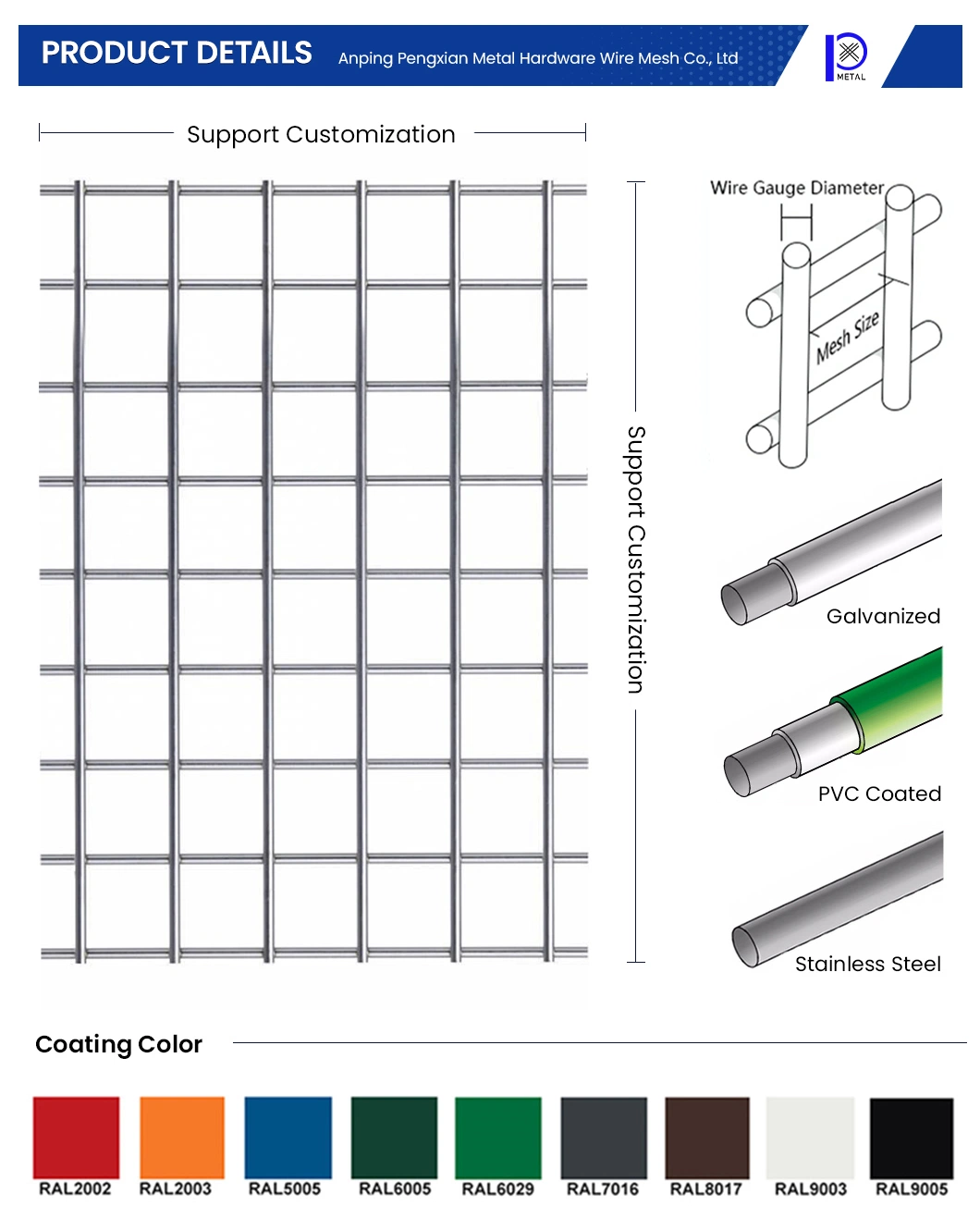 Pengxian 5/8 X 5/8 Inch PVC Coated Green Wire Mesh China Suppliers 12 Gauge PVC Coated Wire Mesh Used for Black Garden Mesh Fencing