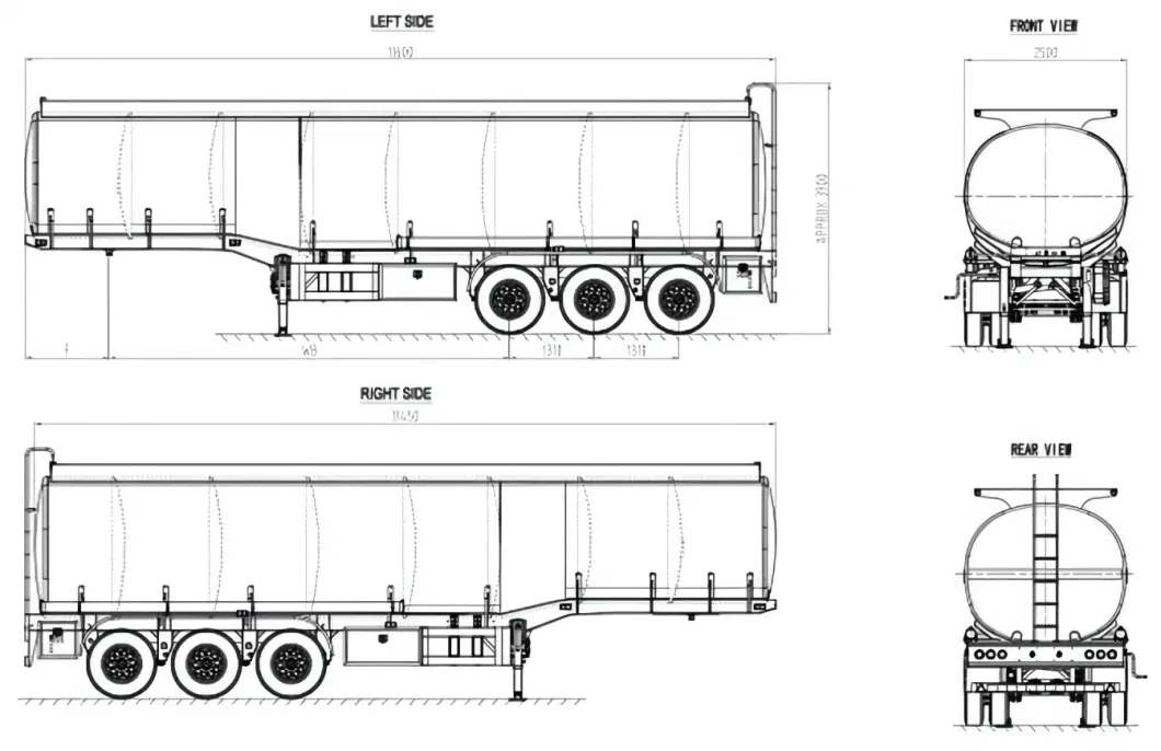 3 Axles Truck Stainless Steel Sulfuric Acid Tank Semi Trailer