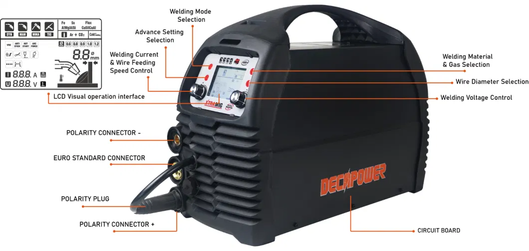 Xtramig 200 AMP Smart Synergy Flux Core Arc Welding Inverter MMA TIG Mag MIG Welder for Stainless Steel