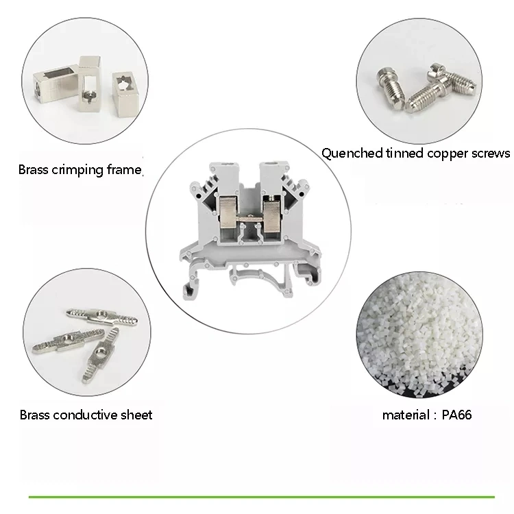 Universal 24-12AWG 600V 20A DIN Screw Cage Mounted Terminal UK 3n Feed Through Clamp Terminal Blocks