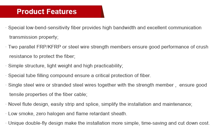 3/4 Core FTTH Stainless Steel Wire Tension Outdoor Fiber Optic Drop Wire