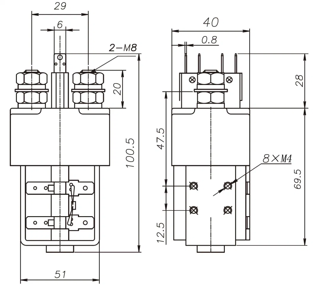 Jw250c Albright Sw250 Sw500 Ametek Jay46 Jby46 Jcy46 100A 200A 250A 300A 400A 500A 12V 24V 48V DC Normally Open or Magnetic Latching Busbar Bus Bar DC Contactor