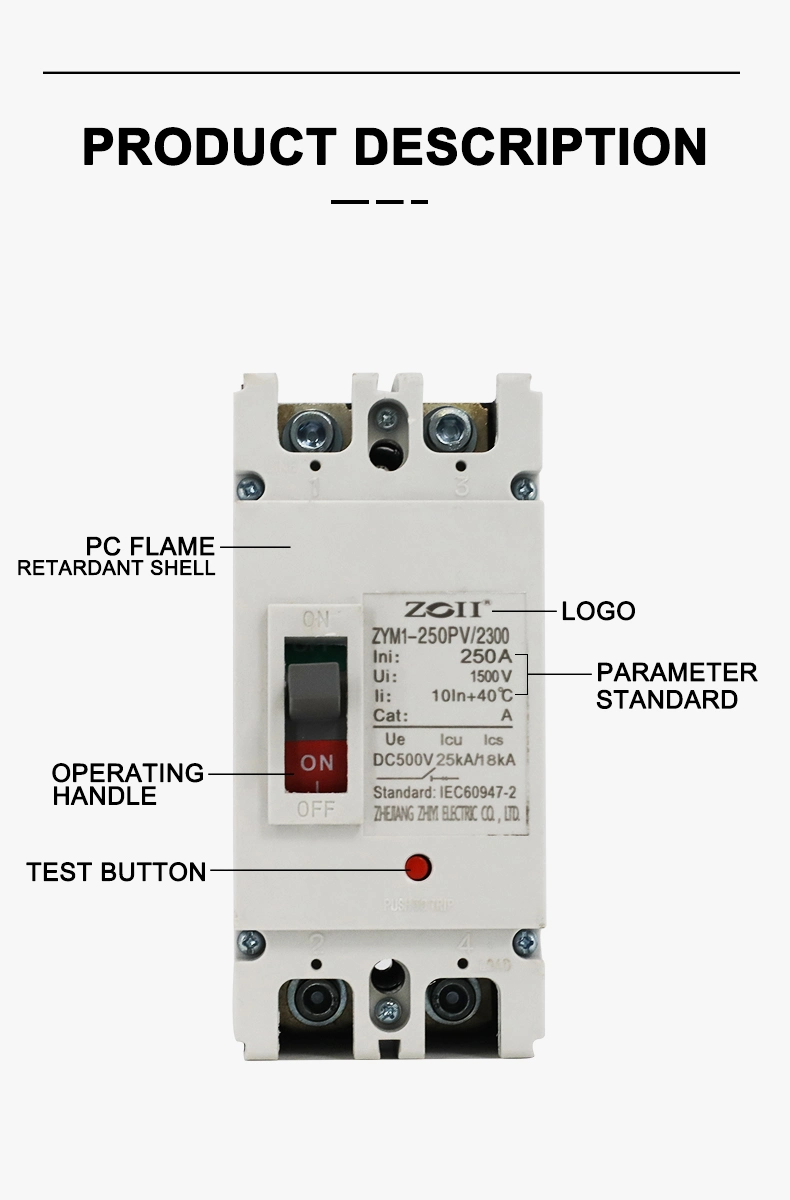 Zoii Hight Quality 100A 125A 140A 160A 180A 225A 400A 630A DC Moulded Case Circuit Breaker MCCB