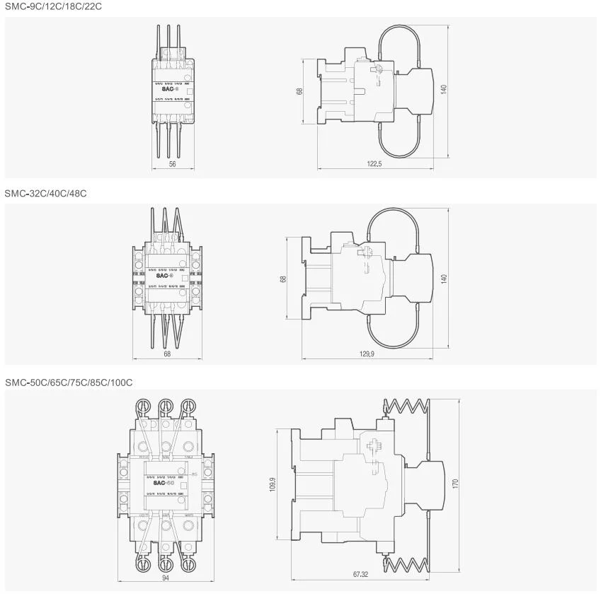 Aoasis Good Quality SMC-9/12/18/22c Gmc Switchover Capacity Contactor Switch with Sac-9 Auxiliary Contact