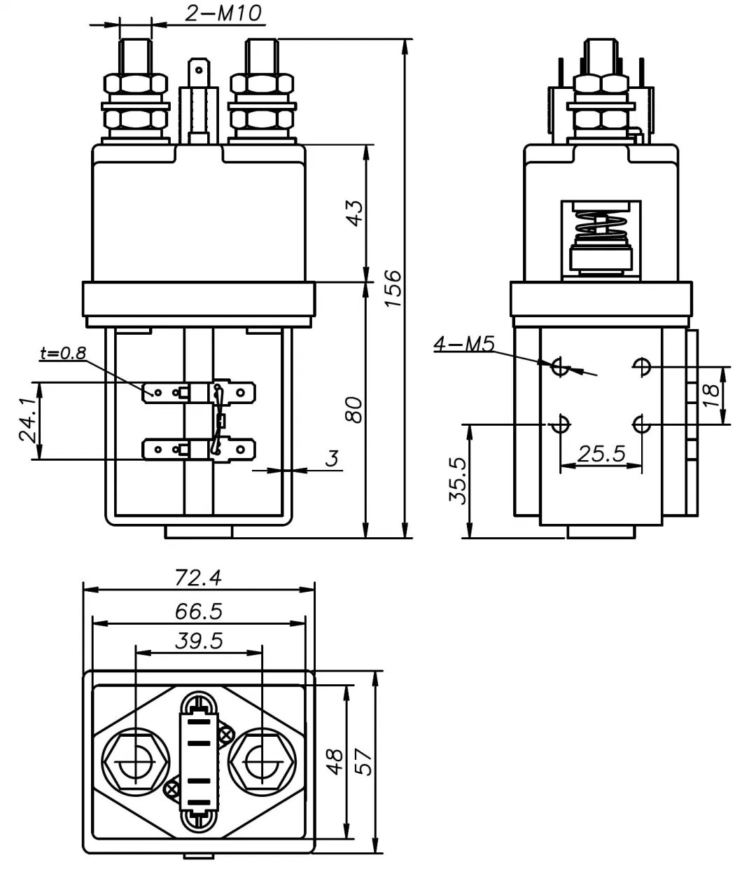 Jw250c Albright Sw250 Sw500 Ametek Jay46 Jby46 Jcy46 100A 200A 250A 300A 400A 500A 12V 24V 48V DC Normally Open or Magnetic Latching Busbar Bus Bar DC Contactor