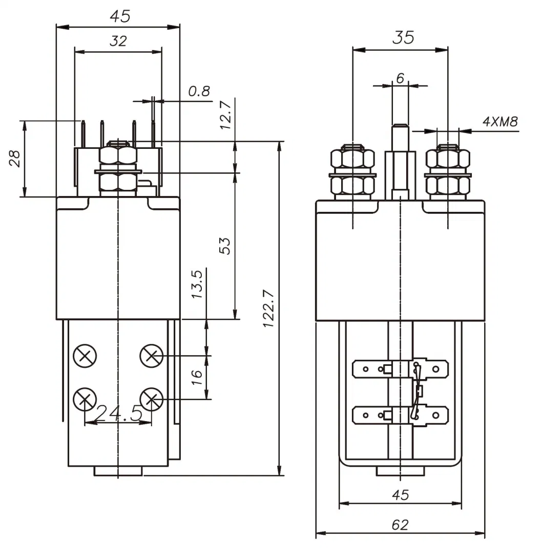 Jw250c Albright Sw250 Sw500 Ametek Jay46 Jby46 Jcy46 100A 200A 250A 300A 400A 500A 12V 24V 48V DC Normally Open or Magnetic Latching Busbar Bus Bar DC Contactor