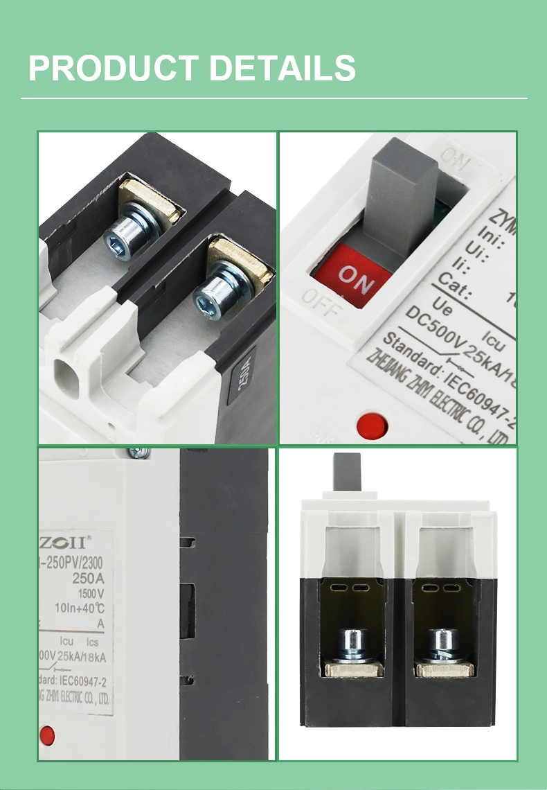 Zoii Hight Quality 100A 125A 140A 160A 180A 225A 400A 630A DC Moulded Case Circuit Breaker MCCB