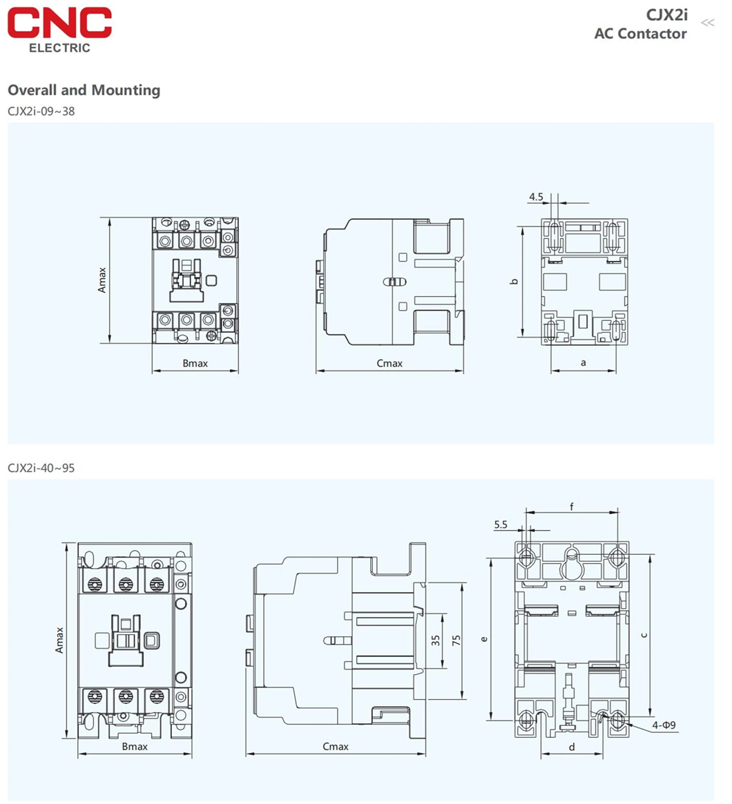 CNC New Design Cjx2I Series 3p Contactor 9A ~ 95A AC Electric 3 Poles Magnetic Contactor