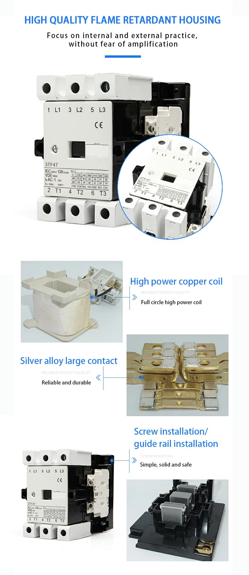 Manufacture Contactors 250A 300A 400A 630A Electrical Power 3TF 140A AC Contactor