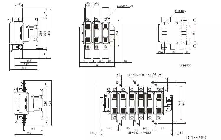 Yueqing 225A 220/440/690/1000V Contactor LC1-F225