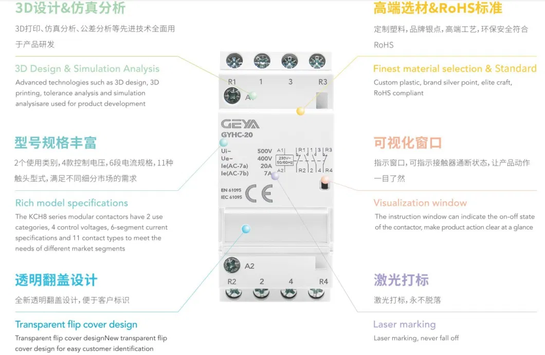 Geya Gyhc-25 DC Contactor for Hotel and Home Use Home AC Contactor and Mini Modular with AC 220V Home Contactor