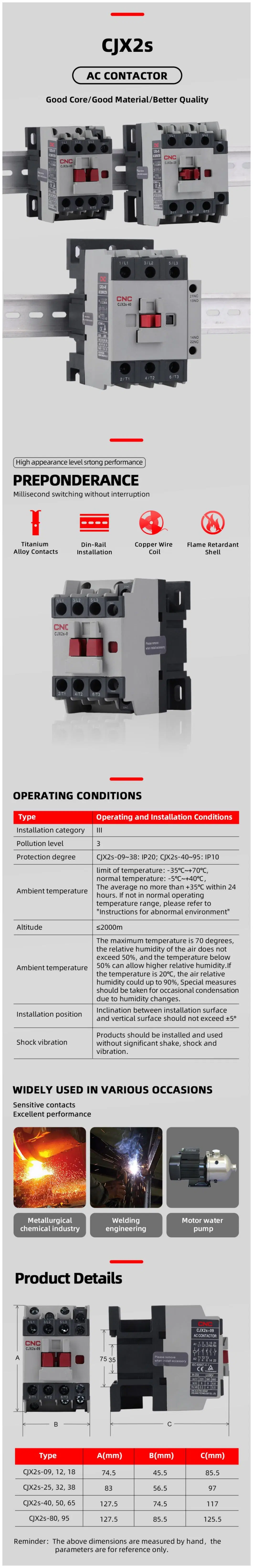 Cjx2s 3 Pole Electrical 110V/220V 16A 32A 95A Magnetic AC Contactor