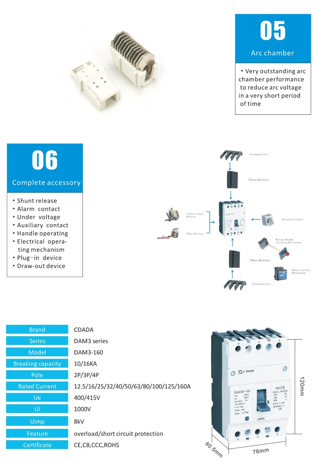 Dam3-1000 1000A Moulded Case Circuit Breaker MCCB