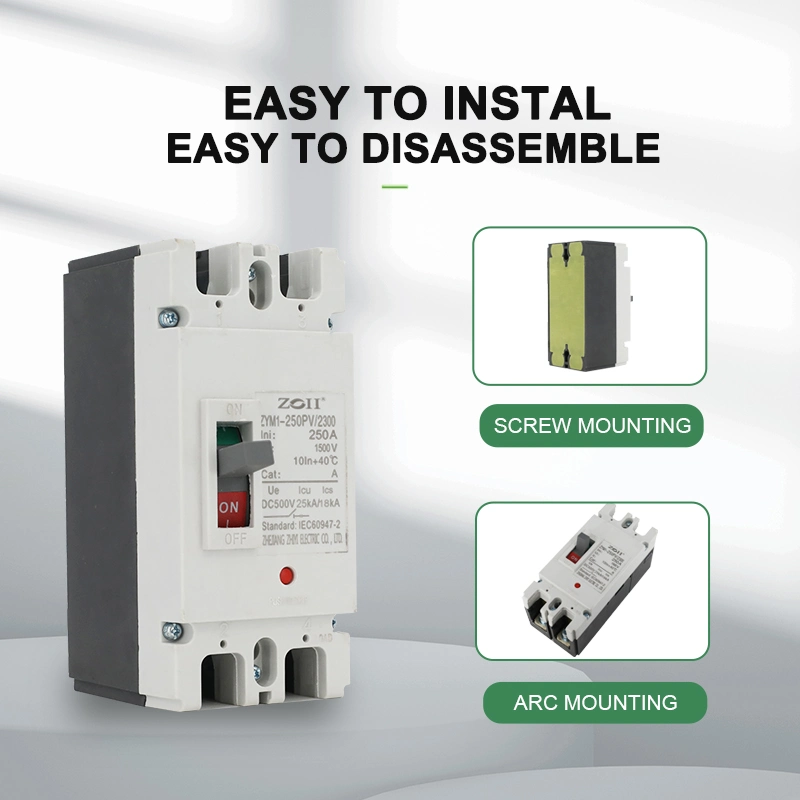 Zoii Moulded Case Circuit Breakers 2p3p4p 500V1000V DC MCCB Breaker 125A 250A 630A 800A PV 2 Poles MCCB