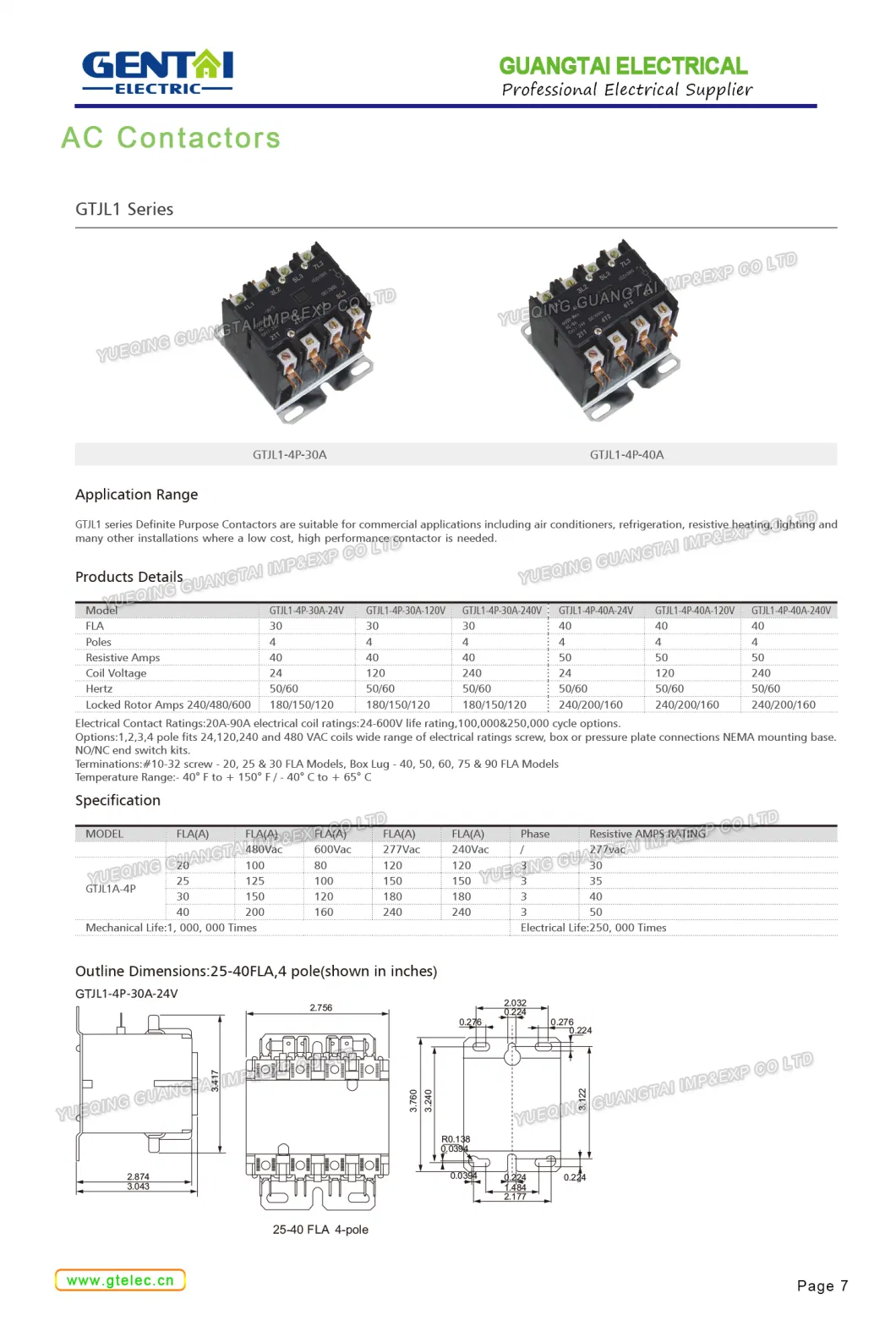 HVAC Motor Definite Purpose 2p 30A Coil 24/120/240VAC Dp AC Contactor