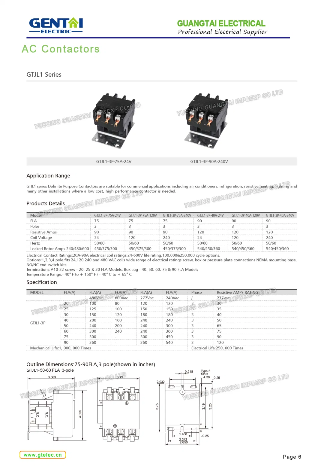 HVAC Motor Definite Purpose 2p 30A Coil 24/120/240VAC Dp AC Contactor