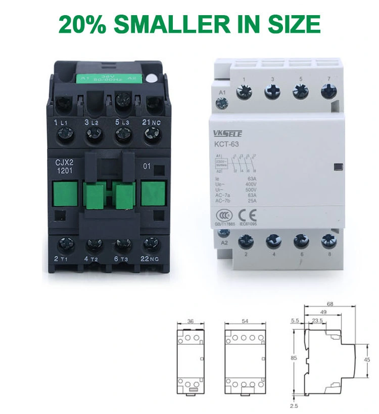 Kct-25z 25A Household Contactor 4p 4no 4nc 24V AC/DC Electric Modular Contactor