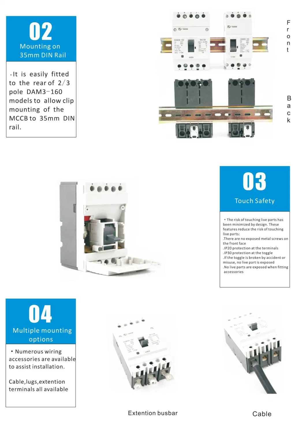 MCCB Dam3-160 3p 16~160A Compact DIN Rail Molded Case Circuit Breaker