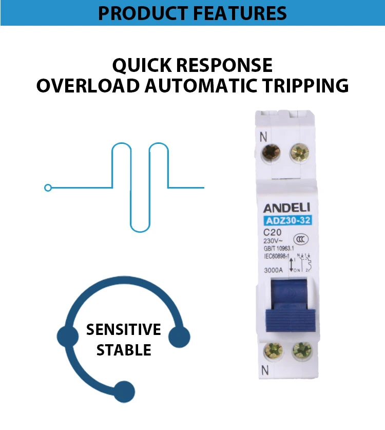 Open Electric Adz30-32-1p 1p 2p 3p 4p Mini MCB 20A 16A 10A 32A 25A 40A 63A AC MCB Miniature Circuit Breaker with CE Certificate