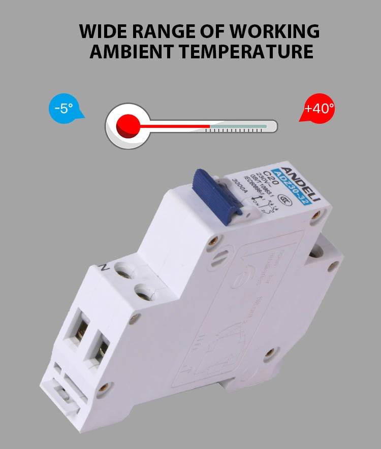 Open Electric Adz30-32-1p 1p 2p 3p 4p Mini MCB 20A 16A 10A 32A 25A 40A 63A AC MCB Miniature Circuit Breaker with CE Certificate