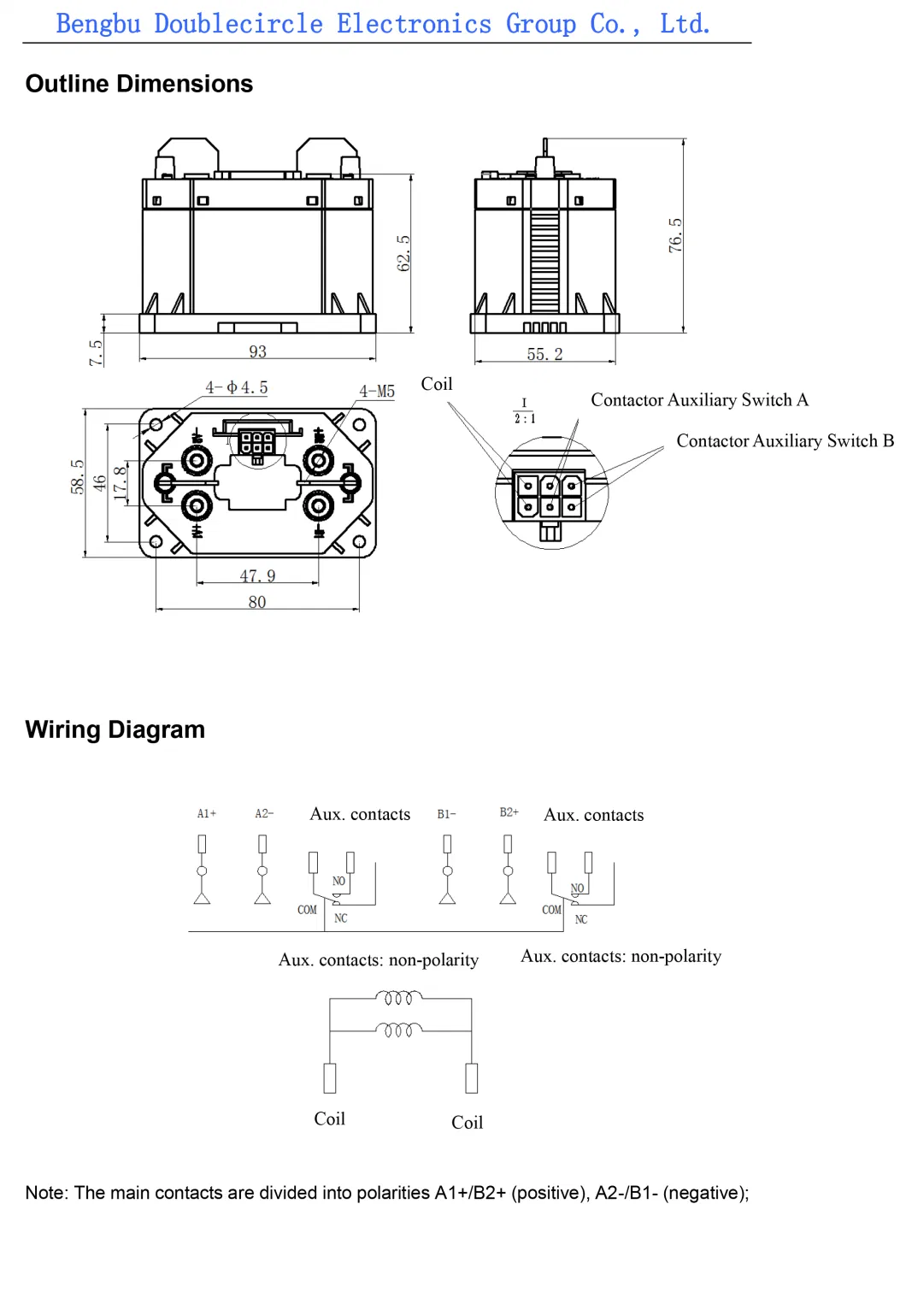 100A Hvdc Contactor 2 Pole 12V Dpst-No Single Channel for New Energy Low Speed Vehicles