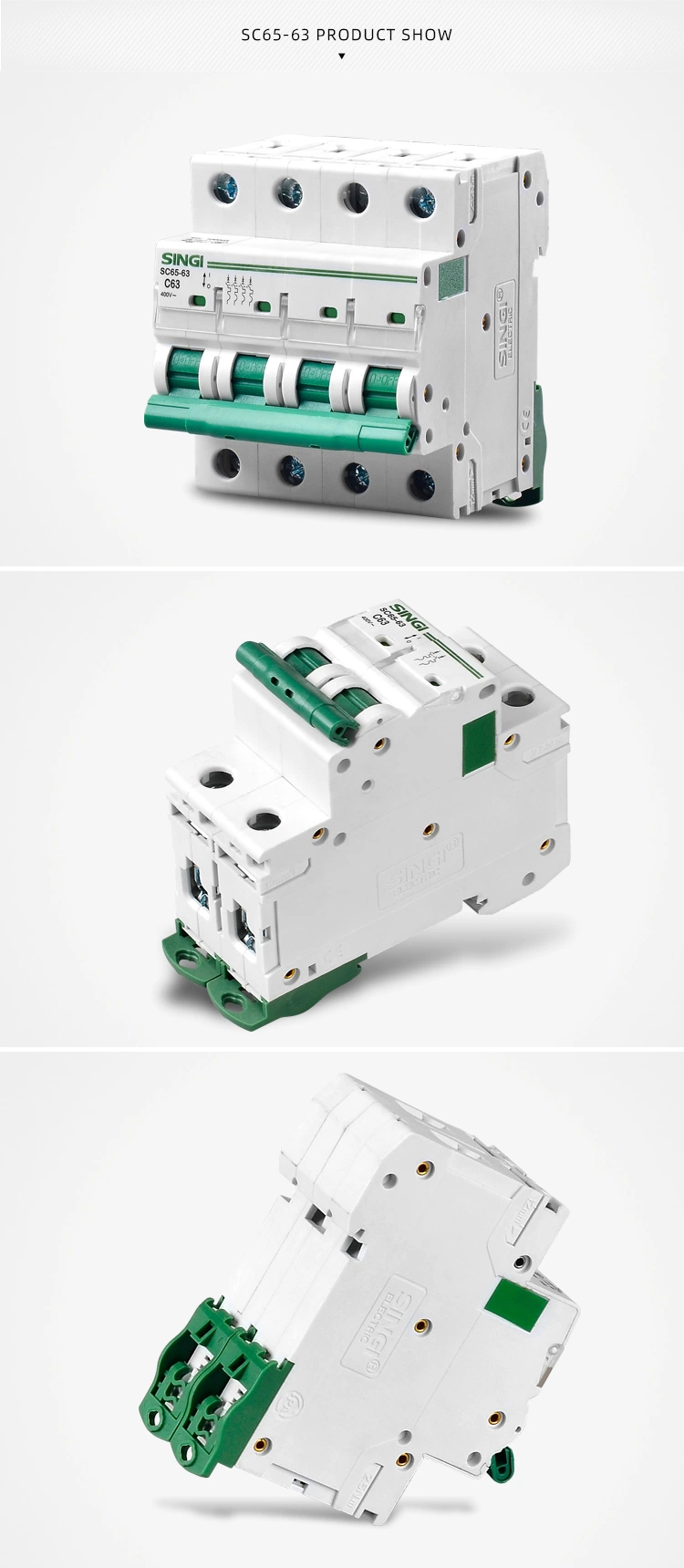 PA66 Conventional Singi Zhejiang, China 10ka MCB Sc65-63 Electric Circuit Breaker ODM