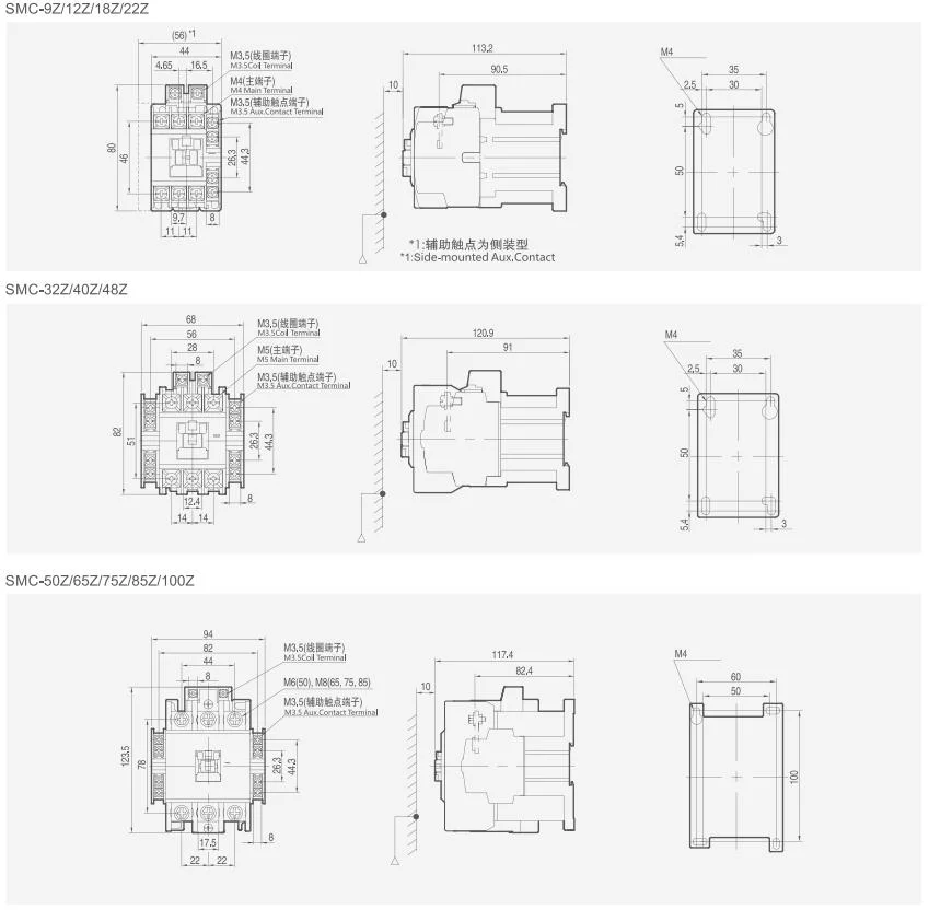 Aoasis Factory Direct Manufacturer SMC-9/12/18/22z 48V 9A 12A 18A 22A DC Contactor