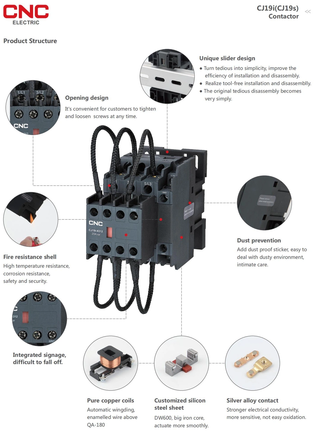 CNC Brand Cj19I 25A Model Capacitor Changeover AC Contactor Adapter Power AC 220V AC380V