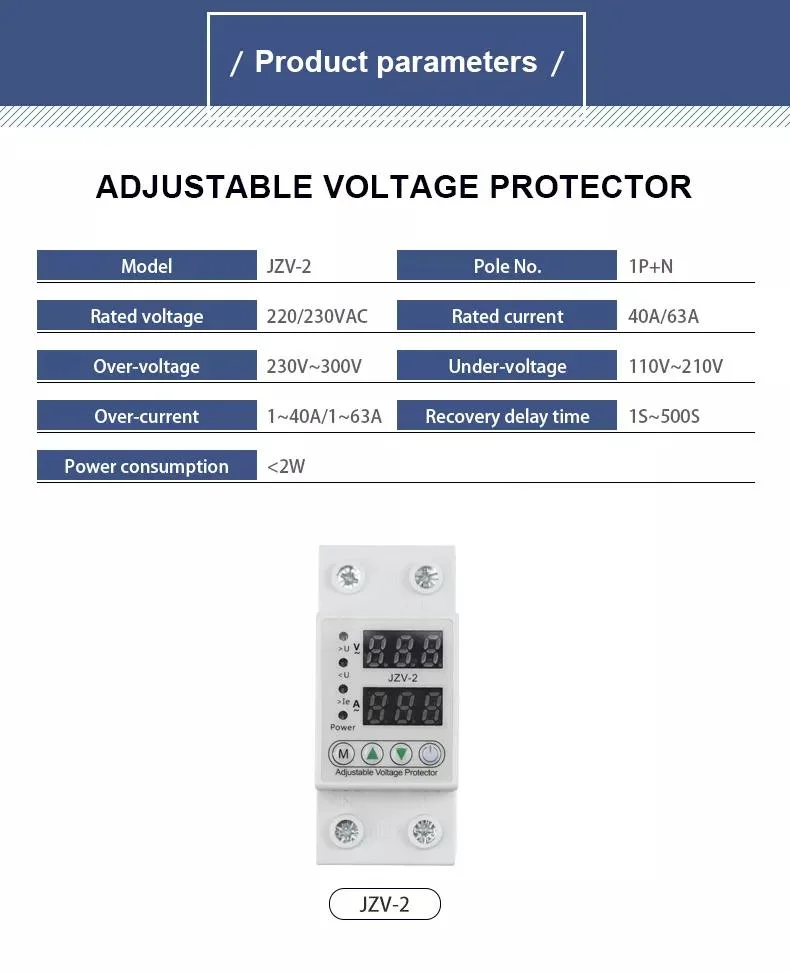 Adjustable Limit Protection Voltmeter 220V 63A Under Voltage Protector Contactor