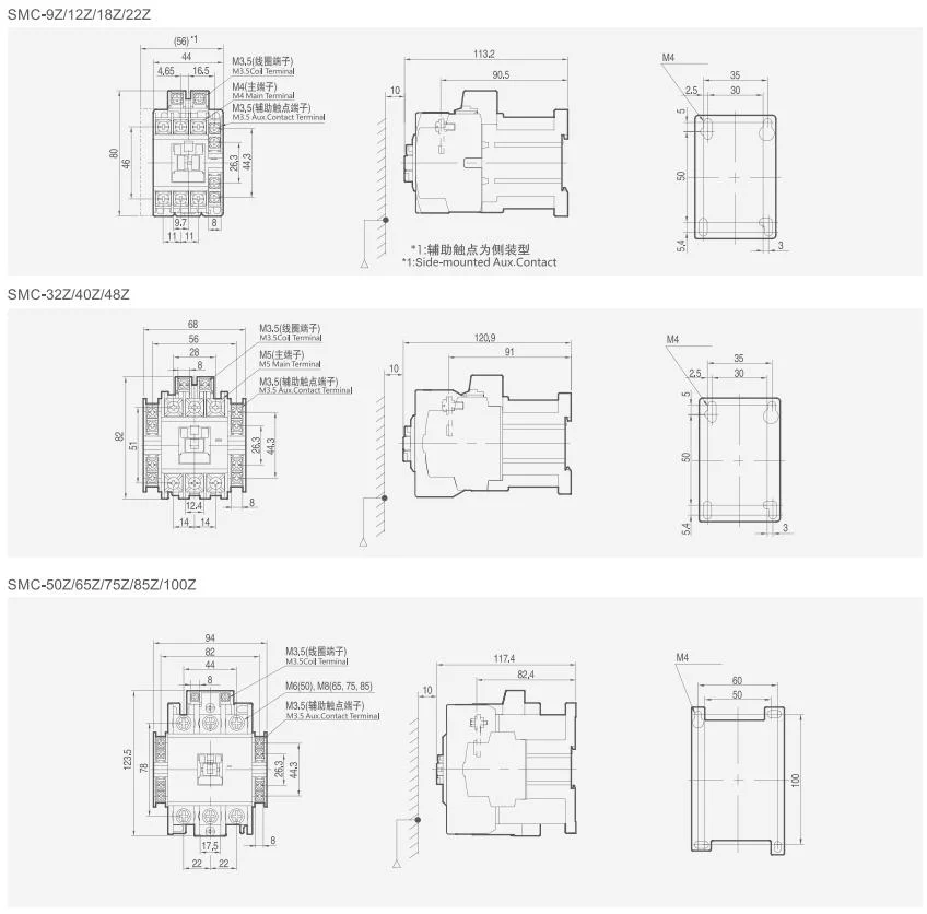 Aoasis Factory Direct Manufacturer SMC-9/12/18/22z 48V 9A 12A 18A 22A DC Contactor