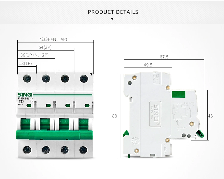 MCB 4 Singi Zhejiang, China Miniature 1-4p Protection Electric Circuit Breaker ODM