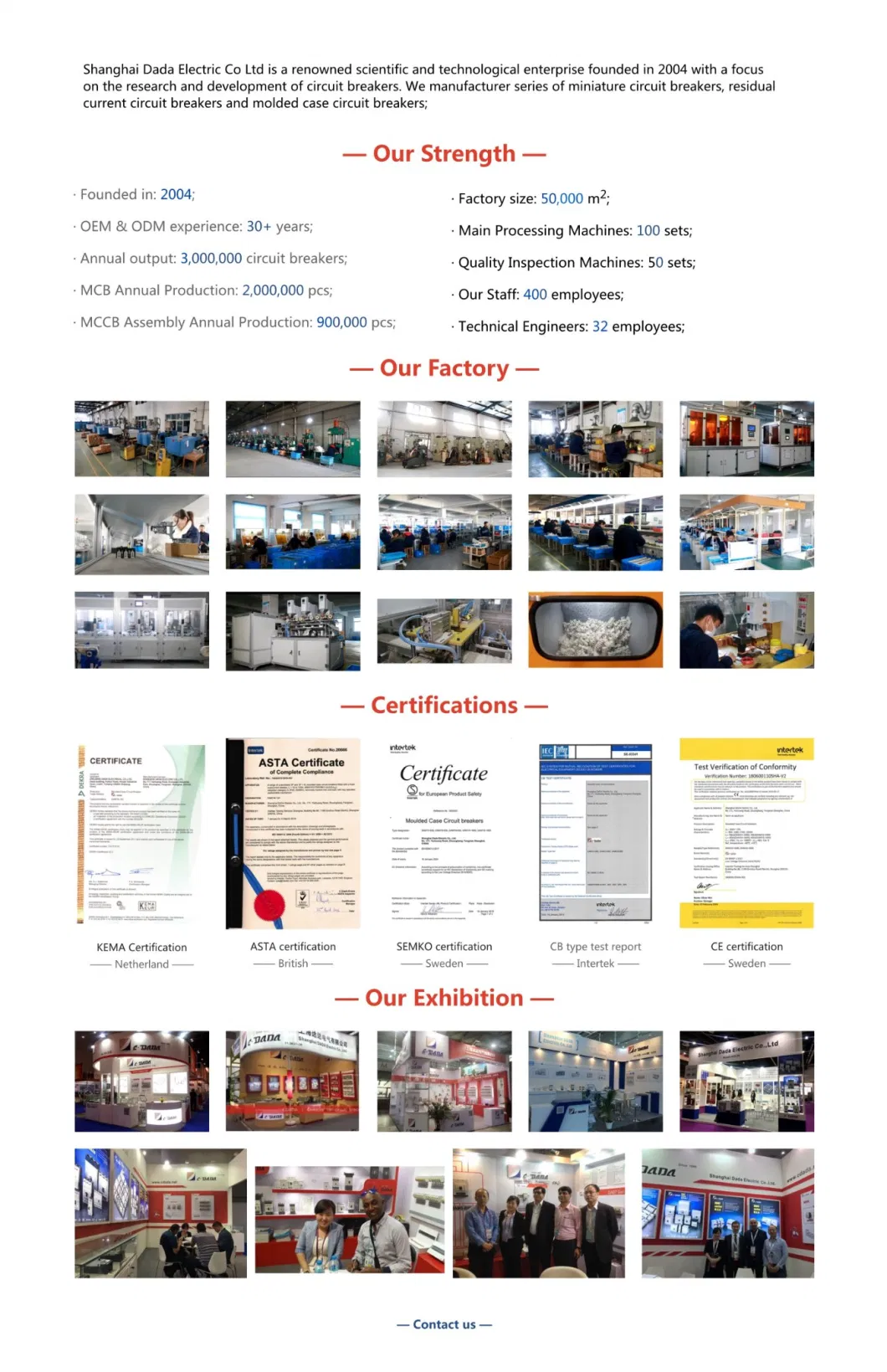 CE Approved Double Contact Point Cdada, OEM, ODM 100A 15ka MCB